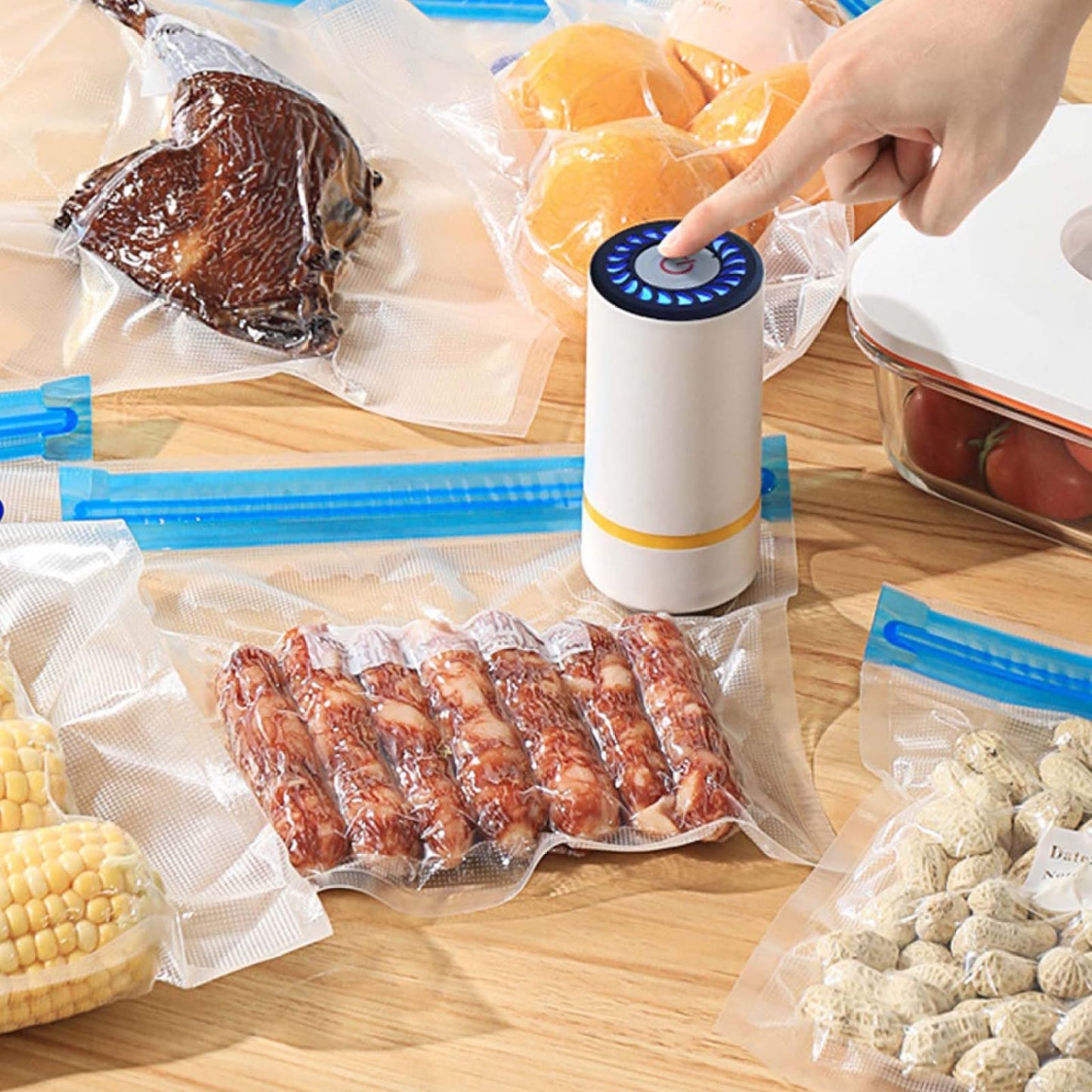 Handheld Vacuum Sealer with 12 Food Preservation Storage Bag Portable Vacuum Electric Vacuum Extractor for Snack Cookies