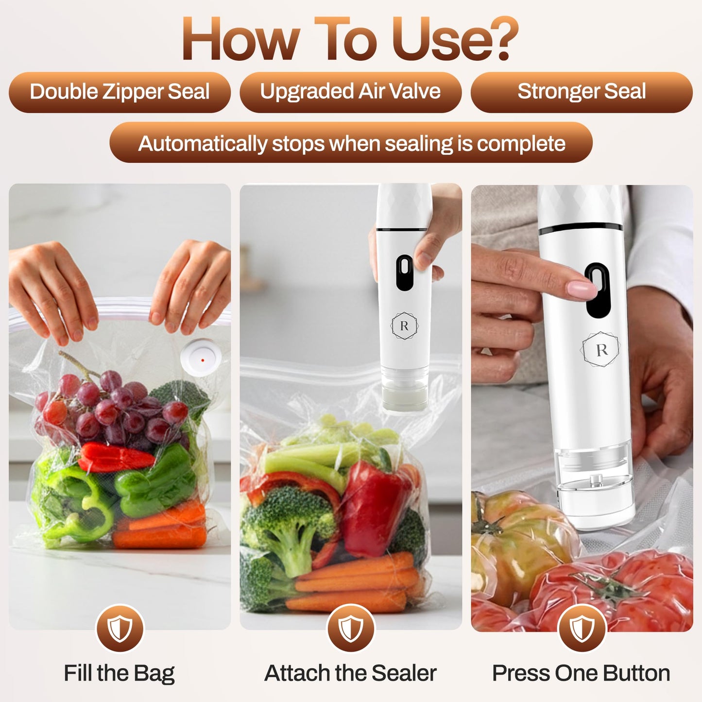 Compact Vacuum Sealer for Food - Powerful Handheld Vacuum Sealer with 30 BPA-Free Reusable Bags and 5 Clips, Rechargeable Cordless Sealer with Detachable Moisture Tank for Meal Prep, Freezer & Travel