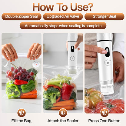 Compact Vacuum Sealer for Food - Powerful Handheld Vacuum Sealer with 30 BPA-Free Reusable Bags and 5 Clips, Rechargeable Cordless Sealer with Detachable Moisture Tank for Meal Prep, Freezer & Travel