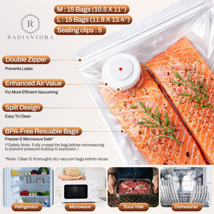 Compact Vacuum Sealer for Food - Powerful Handheld Vacuum Sealer with 30 BPA-Free Reusable Bags and 5 Clips, Rechargeable Cordless Sealer with Detachable Moisture Tank for Meal Prep, Freezer & Travel