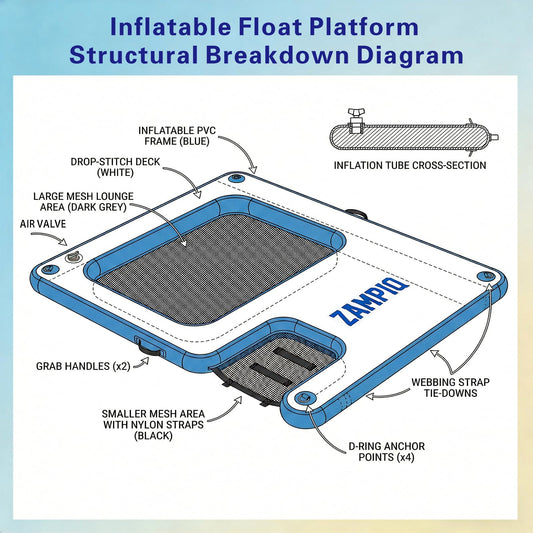 Inflatable Floating Dock Platform with Dog Ramp, 94.5 x 70.9 x 6 in Water Mat for Lake Pool Beach, Family Party Pool Sea River Dock Boat, Supports 3-5 Adults Up to 640 lbs