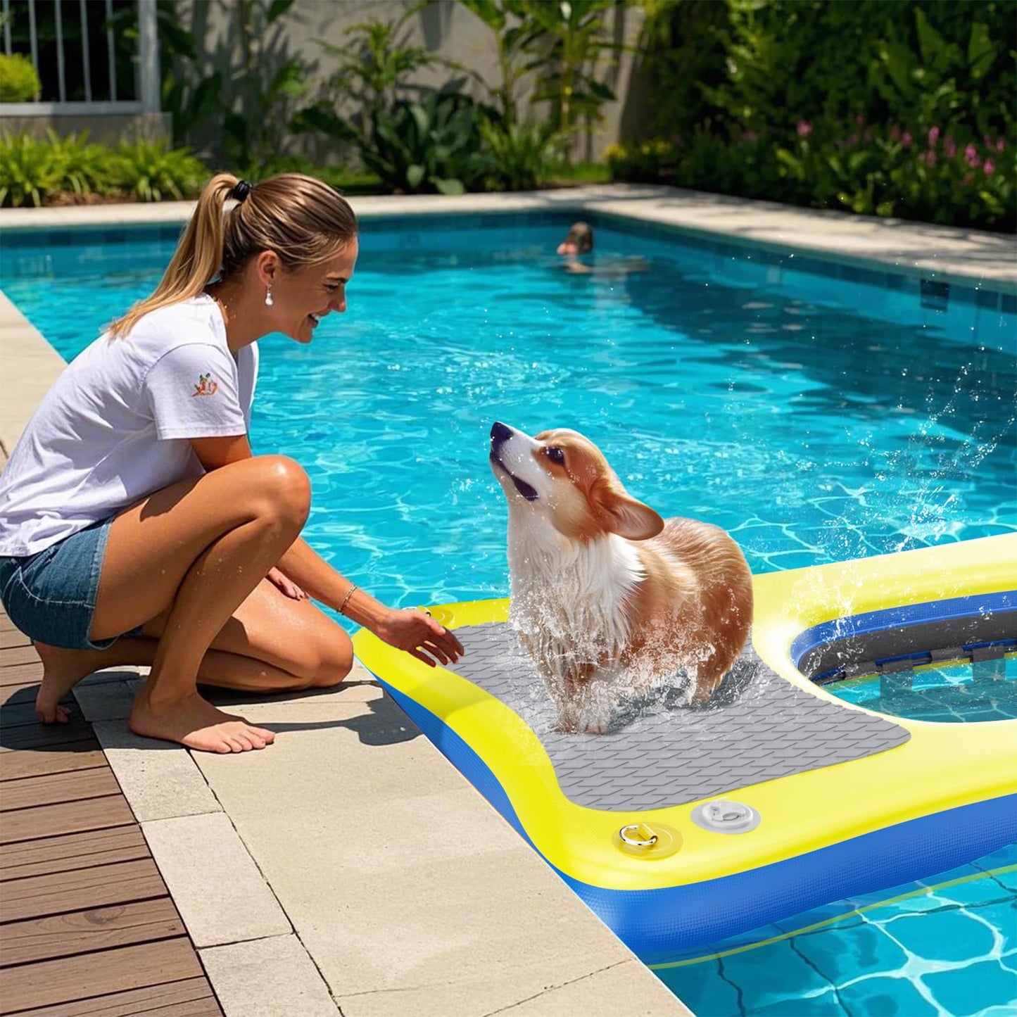 Inflatable Dog Pool Float Dock Platform for Small Dogs Up to 60 lbs, Dog Pool Ramp Ladder with Non Slip Steps | Dog Floats Water Ramp for Boat, Inground Pool, Lake | Heavy Duty Floating Ramp Plank