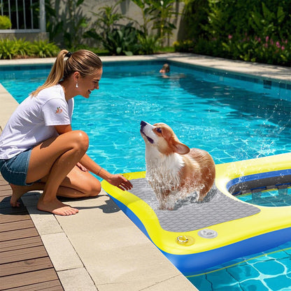 Inflatable Dog Pool Float Dock Platform for Small Dogs Up to 60 lbs, Dog Pool Ramp Ladder with Non Slip Steps | Dog Floats Water Ramp for Boat, Inground Pool, Lake | Heavy Duty Floating Ramp Plank
