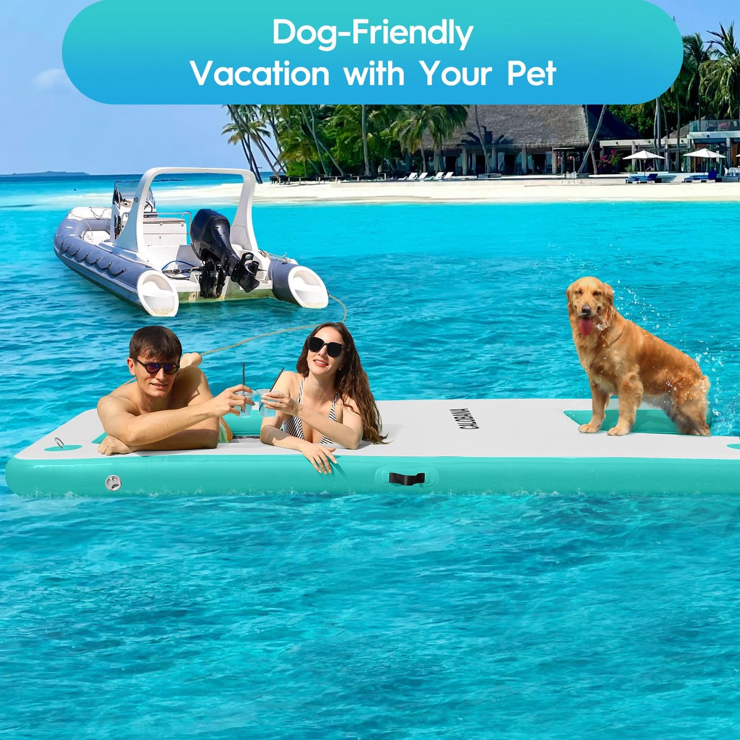 KUFUNG Floating Water Hammock, Inflatable Dock Platform with Mesh Lake Raft with Pool Ramp Ladder for Boats Lakes Beaches Water Recreation, Grey & Mint Green