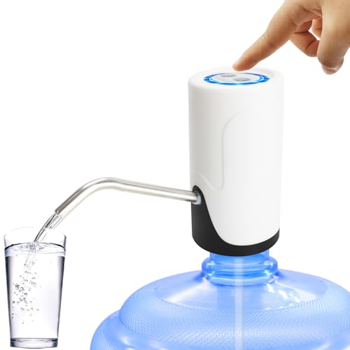 KUFUNG Portable Water Bottle Pump, 5 Gallon Universal Bottle Electric Water Dispenser with Switch and USB Charging, for Camping, Kitchen, Workshop, Garage (White+Black)