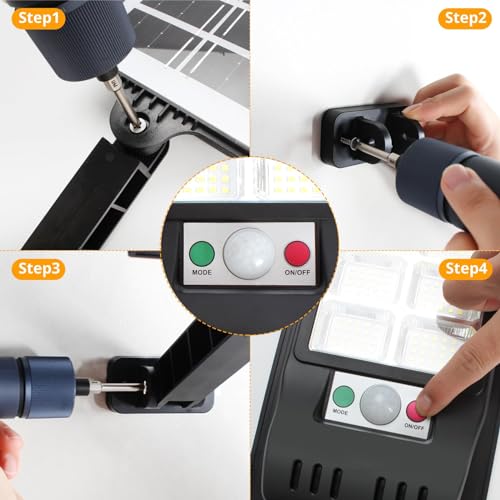 KUFUNG Solar Lights Outdoor 120 LED Waterproof Cordless Solar Flood Light for Security Motion Sensor Light Luces Solares - Perfect for Patio, Front Door, Deck, Fence, Gutter, Yard, Shed, Path